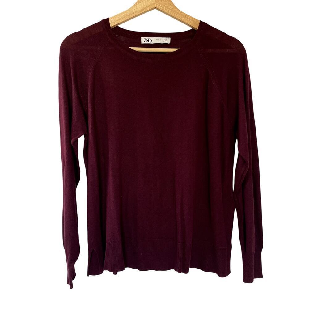 Zara lightweight red purple plum knit crewneck pullover sweater women's size L